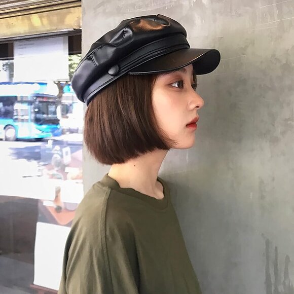 Faux Leather Newsboy Hat Women Men Vintage Beret Cap Casual Stylish main image 7